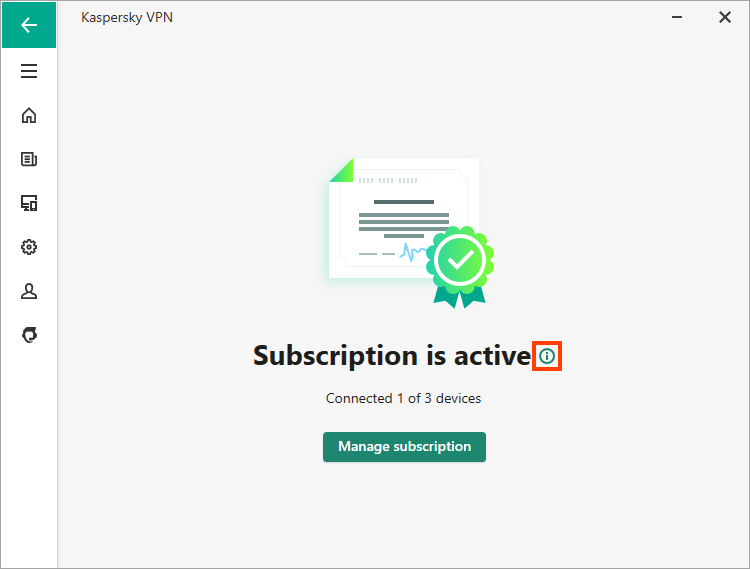 Opening the subscription details in a Kaspersky application.
