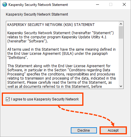 The KSN Statement window in Kaspersky Update Utility 4.0