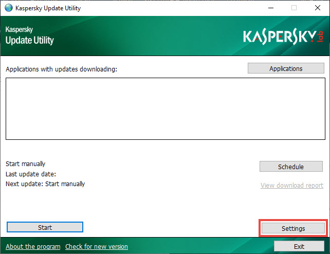 Proceeding to settings in Kaspersky Update Utility 4.0