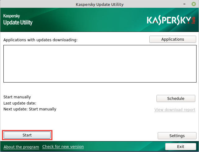 The main window in Kaspersky Update Utility.