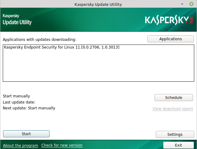 The main window of Kaspersky Update Utility 4.0 for Linux