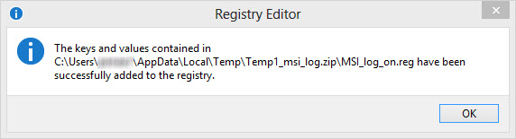 Confirmation that information was successfully added to the registry