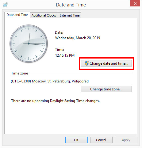 Proceeding to configure Date & time manually in Windows 8, 8.1