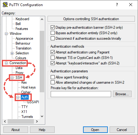Opening authentication with private key window