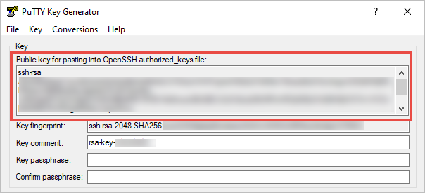 Copying the public SSH key.