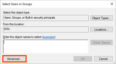 The window “Select Users or Groups” for configuring permissions of the “Updates” folder