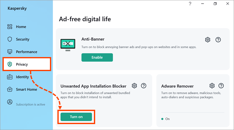 Enabling “Unwanted App Installation Blocker” in the “Privacy” section of Kaspersky for Windows