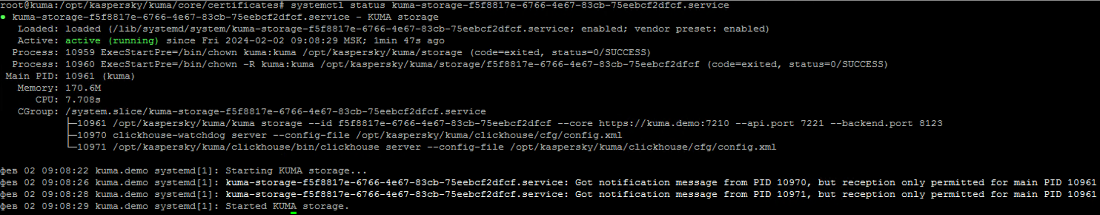 The command execution for checking the service work.
