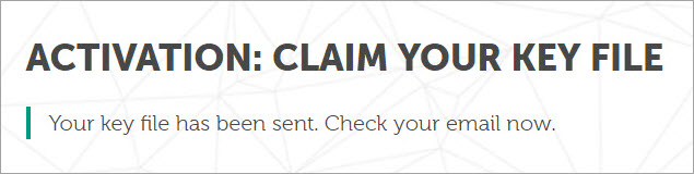 Confirmation of delivering a key file by email.