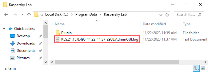 Kaspersky Endpoint Security for Windows plug-in trace file.