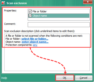 Configuration of scan exclusions for files or folders in Kaspersky Endpoint Security 10 for Windows