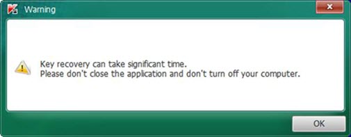 Warning that key recovery may take a long time.