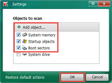 Changing scan scope in Kaspersky Virus Removal Tool