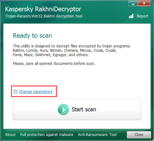 Going to Change parameters in Kaspersky RakhniDecryptor