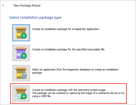 Creating an installation package with the OS image in Kaspersky Security Center