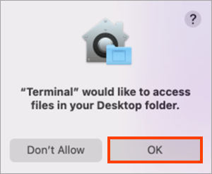 Giving the Terminal utility access to the files on the Desktop