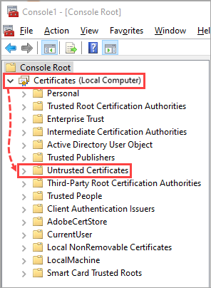 Selecting Untrusted Certificates.