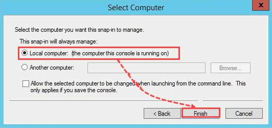Selecting Local computer for the snap-in to manage.