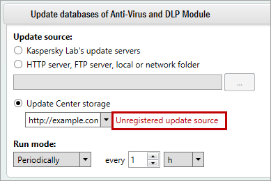 Unregistered update source warning in Kaspersky Security 9.x for Microsoft Exchange Servers