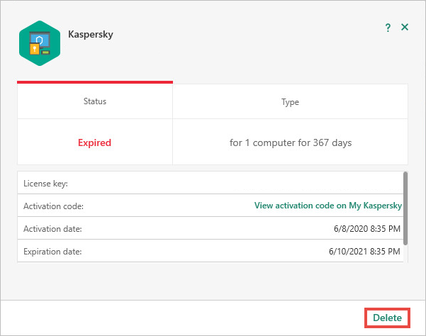 Removing the license in a Kaspersky application.