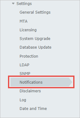 Opening the notification settings in Kaspersky Secure Mail Gateway
