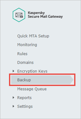 Opening the Backup in Kaspersky Secure Mail Gateway