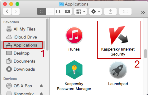 Screenshot: open Kaspersky Internet Security 15 for Mac from Finder