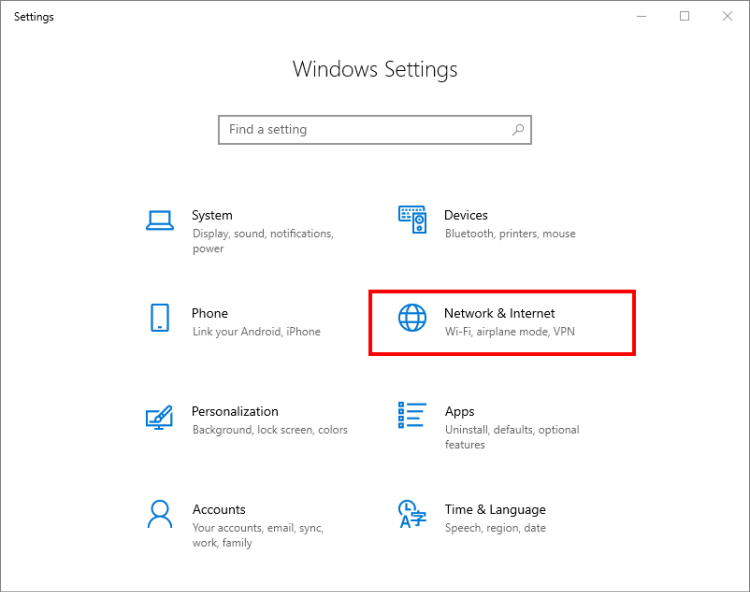 The Network & Internet settings in Windows