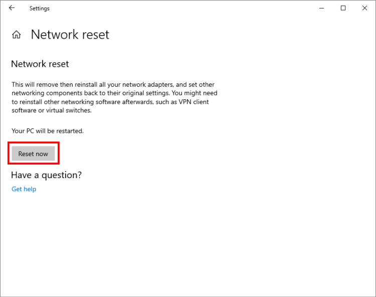 Network reset in Windows