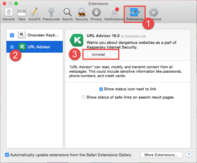 Image: how to disable the extension in Safari