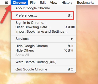 Image: open Google Chrome preferences