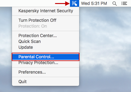 Select Parental Control from the Mac OS X shortcut menu.
