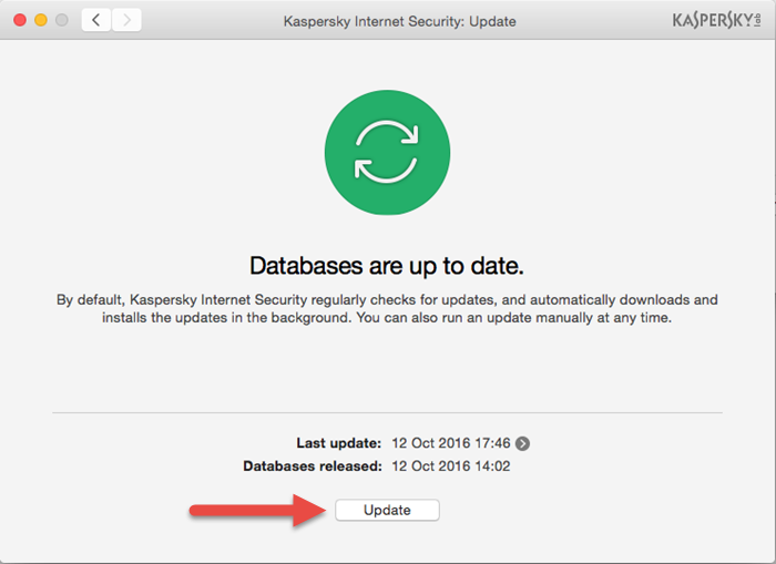 Image: running an update in Kaspersky Internet Security 16 for Mac