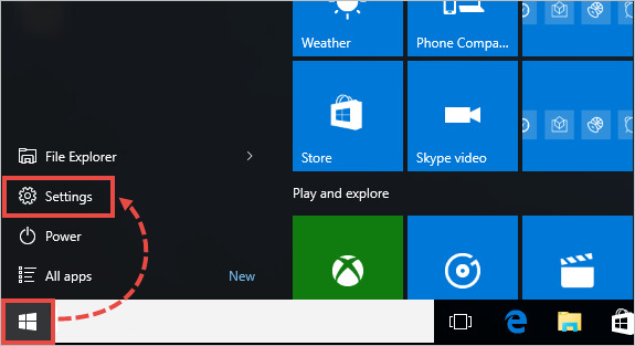 Image: search for Settings from the taskbar