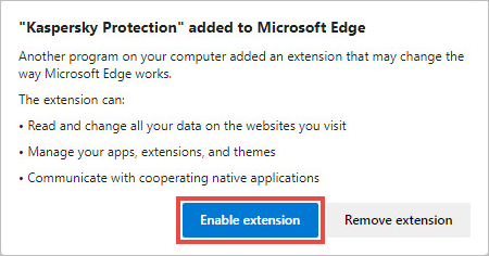 Confirming the use of Kaspersky Protection extension