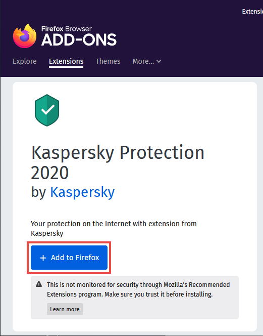 Adding Kaspersky Protection to Mozilla Firefox