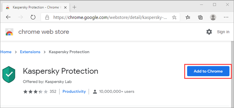 Kaspersky protection in chrome store