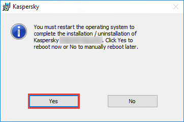Completing the removal of a Kaspersky application.