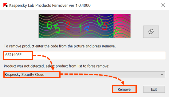 Removing an application with the kavremover tool.