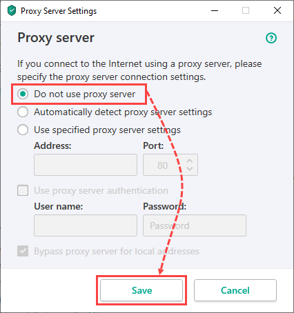 Disabling the use of proxy server in Kaspersky products