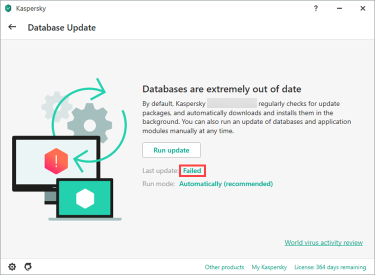 Opening the Database update report in a Kaspersky application