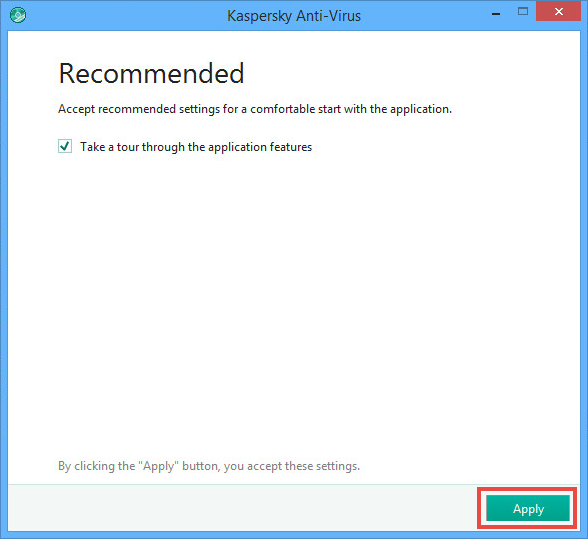 Image: the recommended settings window in Kaspersky Anti-Virus 2018 
