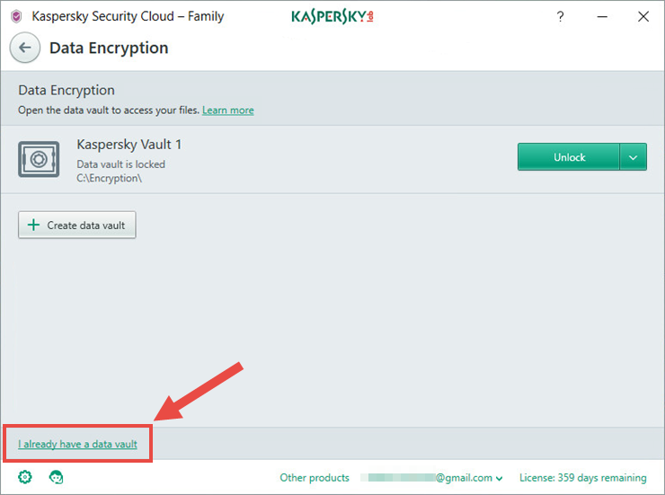 Image: the Data Encryption window of Kaspersky Security Cloud