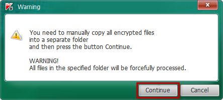 Continuing the scan after the warning in Kaspersky CoinVaultDecryptor