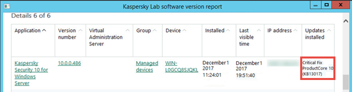 Report about application versions in Kaspersky Security Center 10