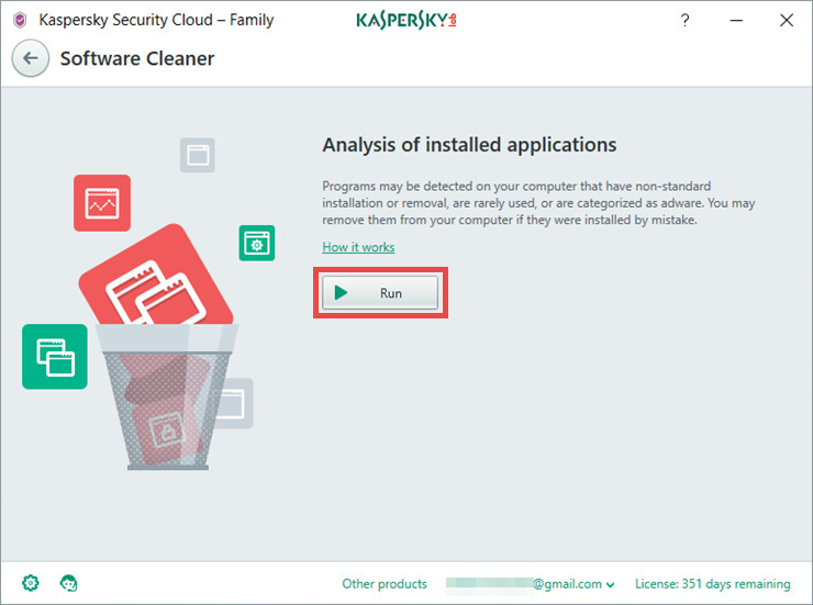 Image: the Software Cleaner window in Kaspersky Security Cloud