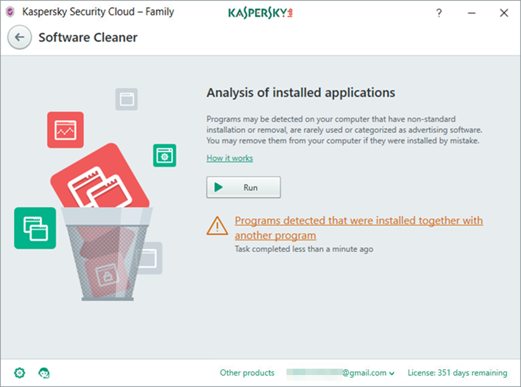 Image: the Software Cleaner window of Kaspersky Security Cloud