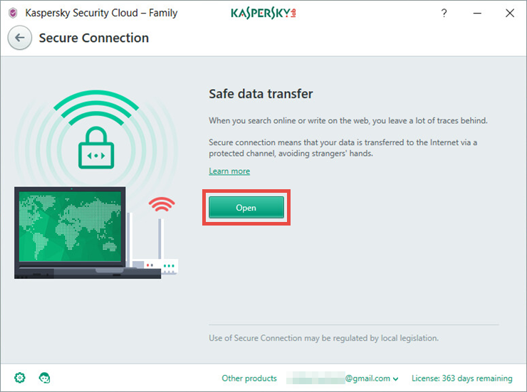 Image: Secure connection in Kaspersky Security Cloud