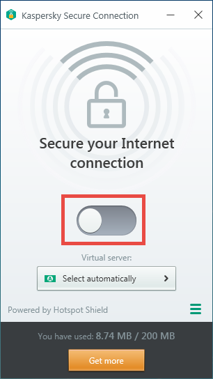 Image: the Kaspersky Secure Connection window
