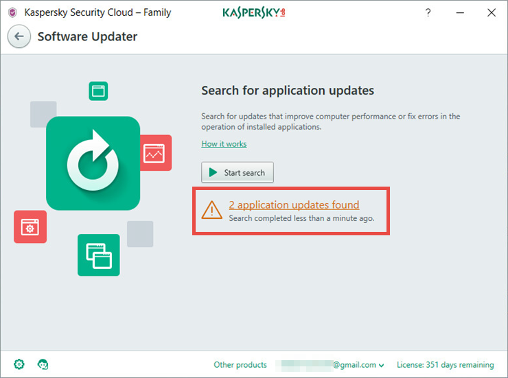 Image: updates search results in Kaspersky Security Cloud